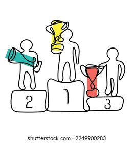 Carácter de arte de línea con fondo transparente. Arte vectorial mínimo. Icono de una línea de ganadores y concepto de competencia.
