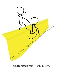 Line art characters concept with transparent background. Vector art of a person helping his fellow by extending a supporting hand.