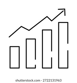 Line art line chart with rising trend and arrow showing strong business growth, financial progress and improving market performance for reports, presentations and analytics visuals