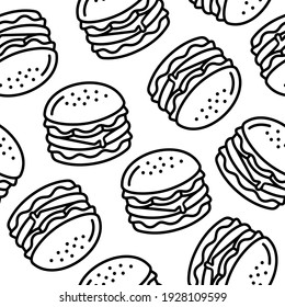 line art cheese burger seamless pattern illustration