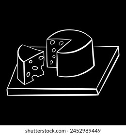 Line art of cheese on black background 