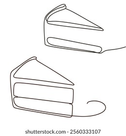Line Art of a Cheesecake Slice with Continuous One-Line Drawing
