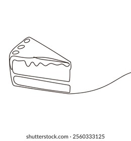 Line Art of a Cheesecake Slice with Continuous One-Line Drawing