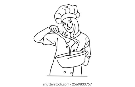 line art of chef cooking gourmet meal