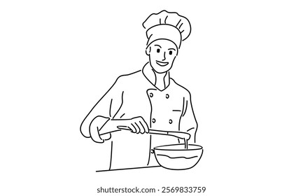 line art of chef cooking gourmet meal