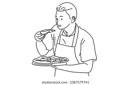 line art of chef with pizza