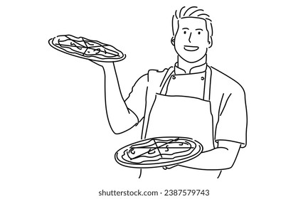 line art of chef with pizza