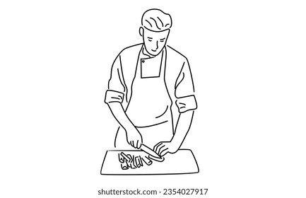 line art of chef preparing food