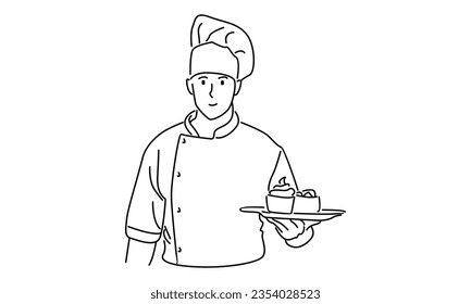 line art of chef preparing food