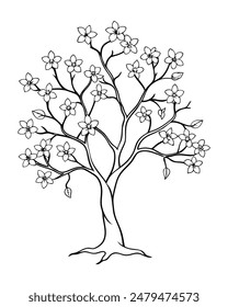Line Art of a Cherry Blossom Tree