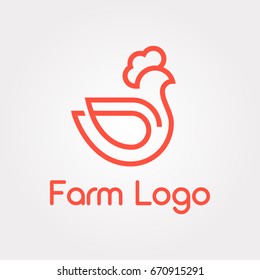 Line art chicken icon. Poultry farm logo