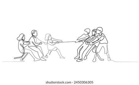 line art of children playing tug of war.group of children playing tug of war one line vector