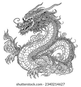 line art of chinese dragon sketch hand drawing