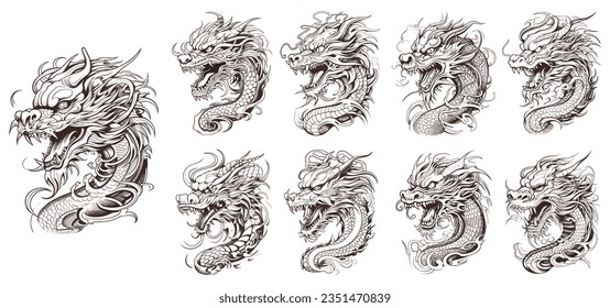 line art of chinese dragon sketch hand drawing