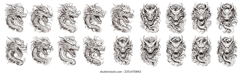 line art of chinese dragon sketch hand drawing