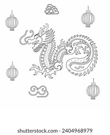 line art of chinese dragon sketch hand drawing