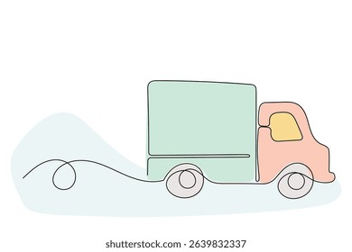 Line Art Christmas Gift Car Silhouette Icon. Greeting Card Design Element. One Continuous Outline Curve Wavy Contour Drawing. Winter Holidays Banner Design Theme.