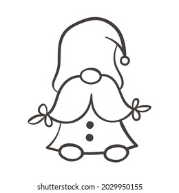 Line art Christmas gnomes design for coloring book isolated on a white background