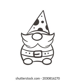 Line art Christmas gnomes design for coloring book isolated on a white background