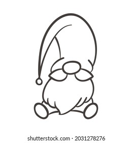 Line art Christmas gnomes design for coloring book isolated on a white background