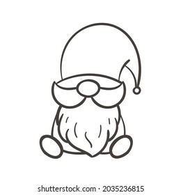 Line art Christmas gnomes design for coloring book isolated on a white background