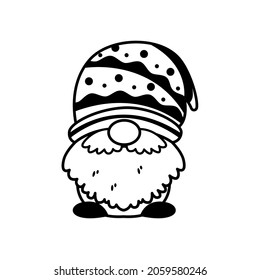 Line art Christmas gnomes design for coloring book isolated on a white background