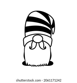 Line art Christmas gnomes design for coloring book isolated on a white background
