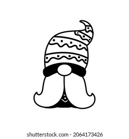 Line art Christmas gnomes design for coloring book isolated on a white background