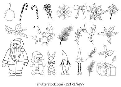 Line art Christmas set Vector illustration