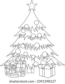 line art christmas tree for coloring book, it's fun to celebrate christmas with a beautiful christmas tree.