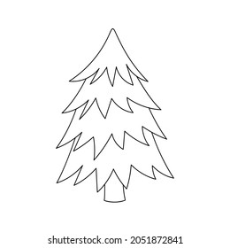 Line art Christmas tree. Pine tree. Doodle style. Isolated vector illustration