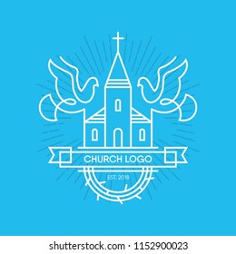 Line Art of church logo with Doves and Crown of thorns