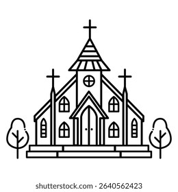 line art of church with trees logo vector