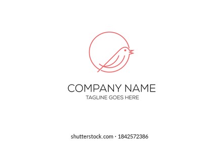 Line Art Circle And Bird Vector Logo Design Template