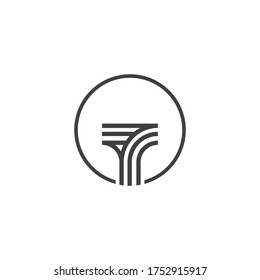 Line art circle logo with letter T inside, company, business, consulting, management, accounting, technology