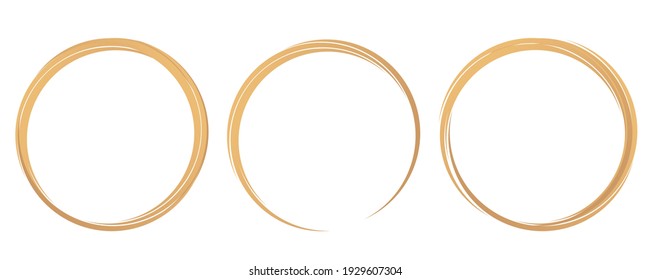 Line art circle set, gold color isolated on white background vector illustration.