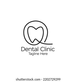 LINE ART circle Teeth Logo; Modern, unique, simple and techie lettermark tooth logo for dentist, orthodontics and toothpaste brand. Conveys sleek, cool, stylish and professional services.