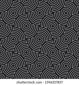 Line art circles seamless pattern. Black and white vector tileable background.