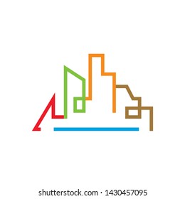 Line art city build logo real estate