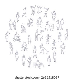 Line art city people crowd big bundle isolated on white. Hand drawn City People vector set. Male and female characters set		
