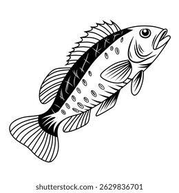 Line art climbing perch fish silhouette
