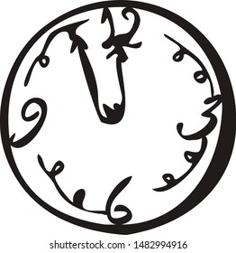 line art clock says 11 55 five minutes to new year vector illusration