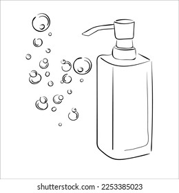 line art closeup hand using alcohol wash gel for cleaning sanitize gel pump dispenser illustration vector hand drawn isolated on white background