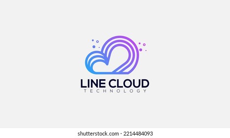 Icono de diseño vectorial del logotipo de la nube de arte de línea