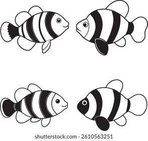 Line art clownfish vector set icon 