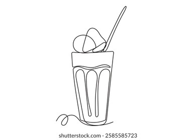 Line Art Cocktail Drink Glass Continuous Line Art Sketch Illustration. Birthday Party Symbol Alcohol  Beverage with Ice  Outline Art Contour. Editable Thin Stroke Sketch Vector Decoration.