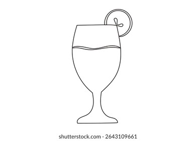 Line Art Cocktail Drink Icon. Outline Summer Cafe Beverage Curly Wavy Silhouette. Doodle Sketch Abstract One Continuous Line Dessert Drawn Contour. Summer Beach Birthday Party Element Design