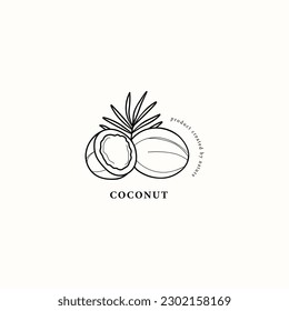 Line art coconut with leaf illustration