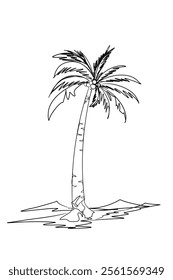 line art coconut tree on topical island
