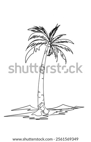 line art coconut tree on topical island